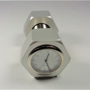 DIE CAST METAL SILVER NUT & BOLT CARD HOLDER CLOCK